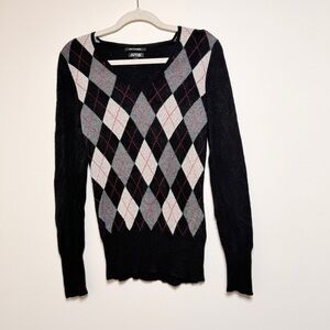 Apt. 9 Women's Black and Gray Argyle Sweater 100% cashmere